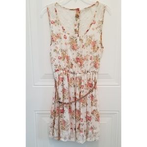 Poetry floral and lace dress Sz M rope belt EUC